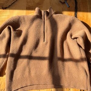 Everlane Cozy Tan Half-Zip Sweater